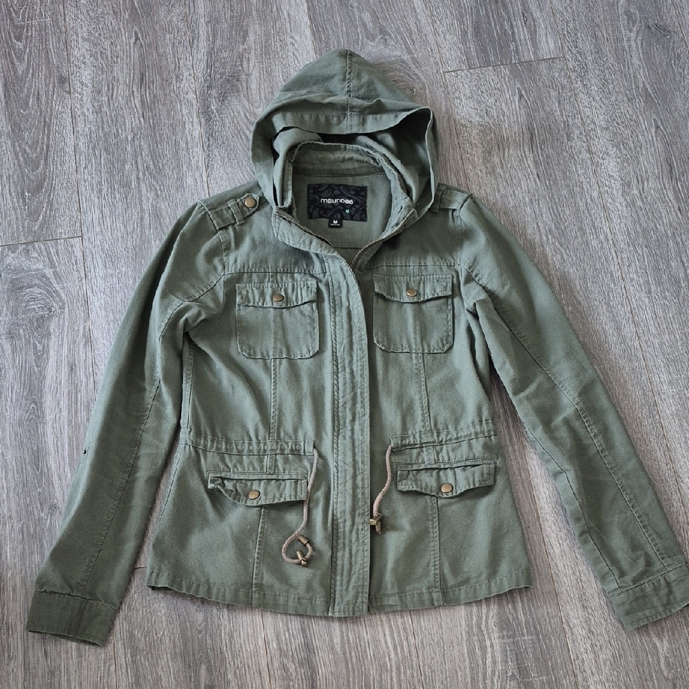 Maurices Olive Green Utility Jacket with Adjustable Drawstring Size Medium